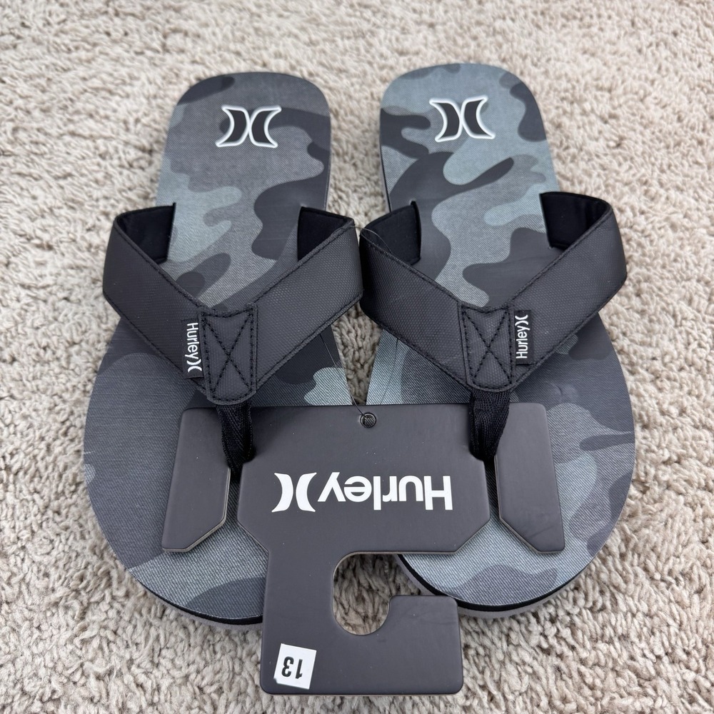 Hurley Layback Flip Flops Sandals Gray Camo Men 13 Beach Pool Comfort Slides NWT - Picture 9 of 10